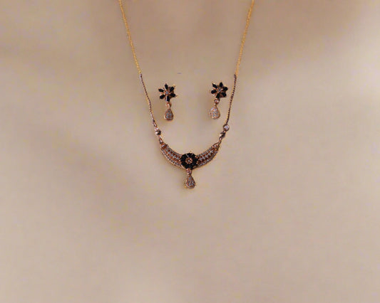 Black Floral Elegance Pendant Set with Earrings